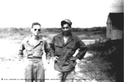 Ernesto Calderon (right) and Terrell A. Guillory (left) seen here at Clark Field on the Philippines Island of Luzon. The two served at Clark Field and coincidentally grew up in the same neighborhood in Waco, Texas. 1948