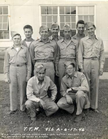 Joe (left kneeling down).  The picture was taken early in 1946 at Scott, Field, in Villerville, Illinois-now called Scott Airforce.  The abbreviation Tele Type Mechanic (T.T.M.) 426.
