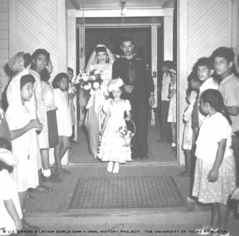 Sandy Fuentes and Toby Fuentes on their wedding day in Austin,Tx in 1944.