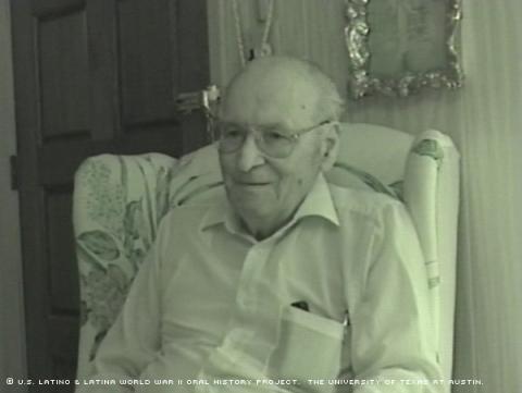 Heriberto Longoria, Sr. at is home in McAllen, TX during his interview with the U.S. Latino and Latina World War II Oral History Project.