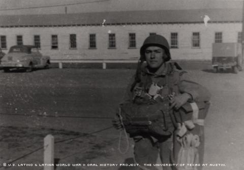 Lt. Ed Peniche, Mexican Army Airborne, at the Infantry School at Fort Benning, GA, January 1948 taking the Pathfinder and Air Transportability Courses as an Allied guest student.