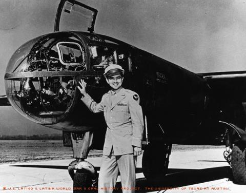 Major Robert Cardenas during the evaluation of a captured Luftwaffe Ardo 234B.