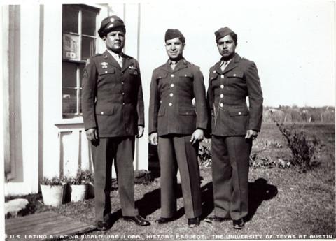 L - R: Ramón Villa, Joe Villa, Mike Villa in Yorktown, Texas. March 1946.