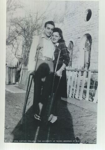 Bennie and Louise Trijillo in Watrous, NM in 1946.\First time I came home from army hospital....First time together since before I left to go into army.\""