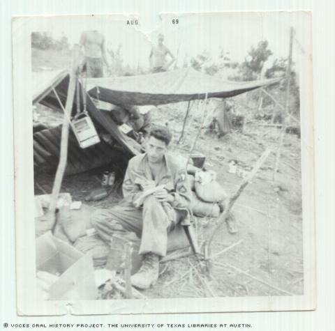 Ben Saenz at a firebase in July 1969.