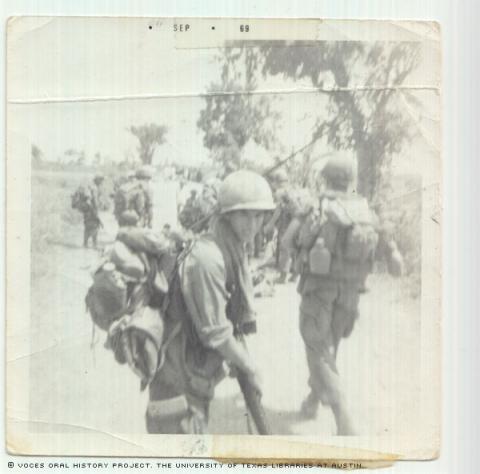 Ben Saenz and his platoon in 1969 outside of LZ Sally.