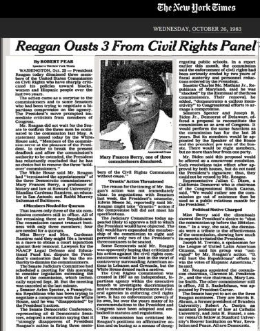 Reagan Ousts 3 From Civil Rights Panel - New York Times