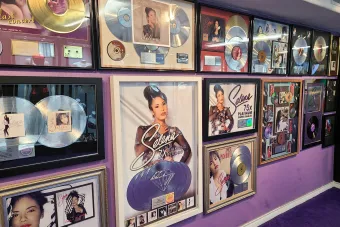 A wall at the Selena Museum in Corpus Christi chronicles some of Selena's most successful recordings.