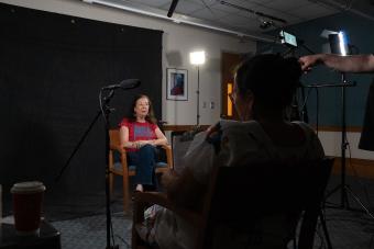 Norma Cantú getting interviewed for the Macondo Writers Workshop oral history collection.