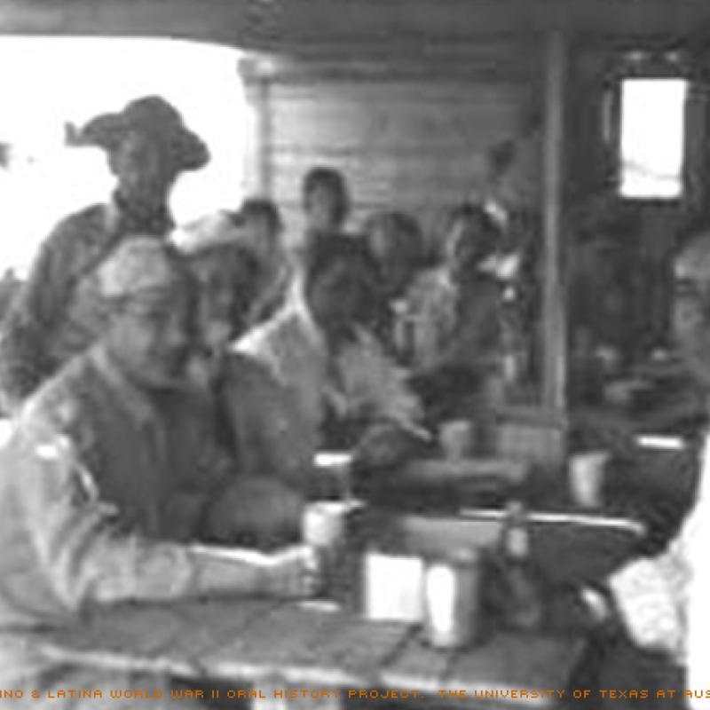 Julius Joesph (left closest to camera)and his unit at Camp Bullas in San Antonio, TX in 1941.