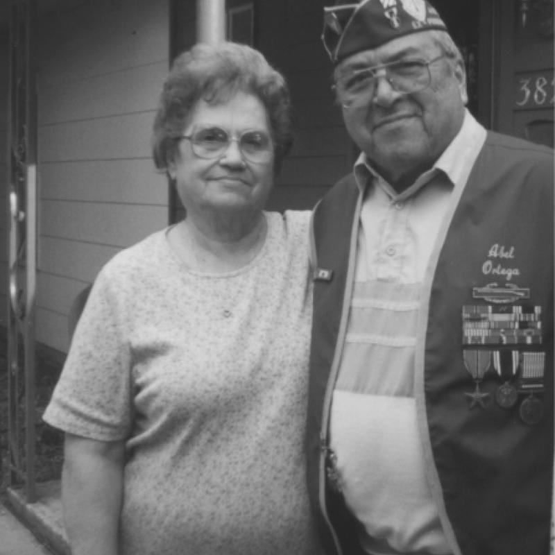 Abel and Naomi Ortega (wife) outside their home in San Antonio, Texas. March, 2001.