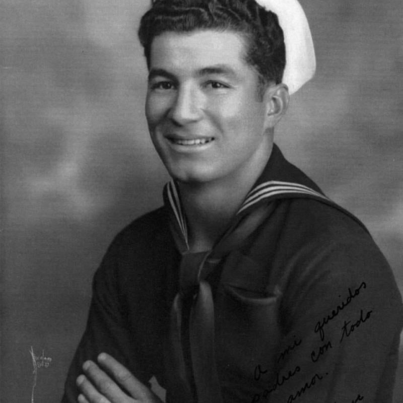 Tizoc Romero in the Navy in 1943, in San Diego. The name\Tizoc\"was of an  Aztec emperor before Montezuma."