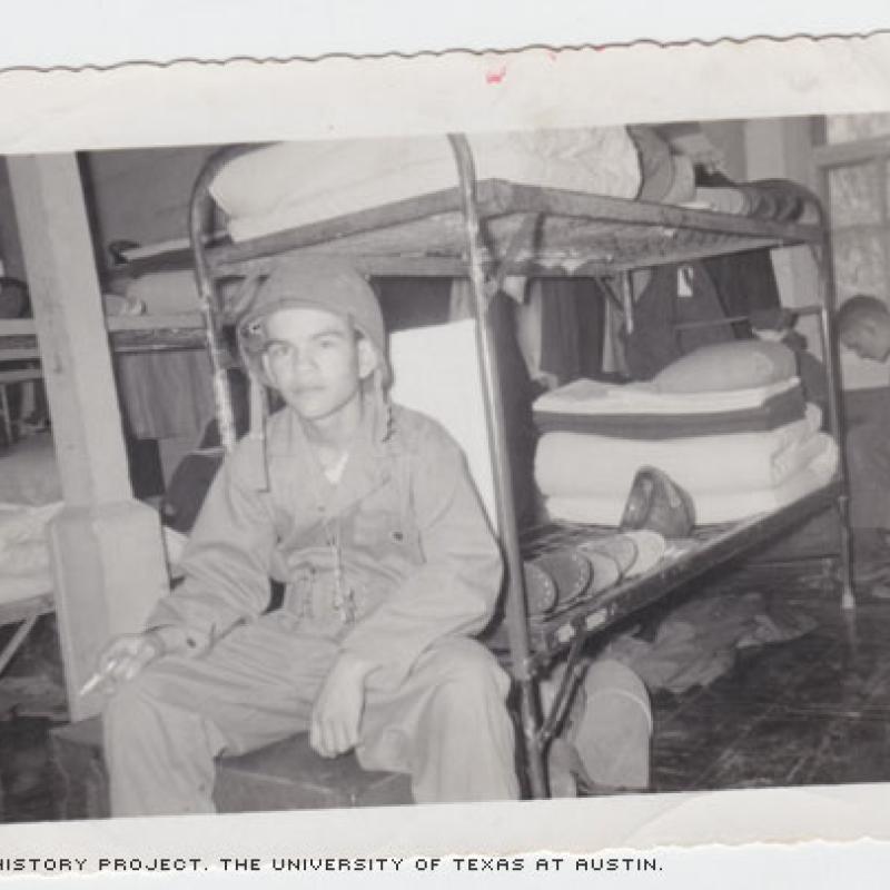 November 23, 1956. Placido at the Barracks at FE Warren AFB, WYO.\Just a rare moment relaxing.\""