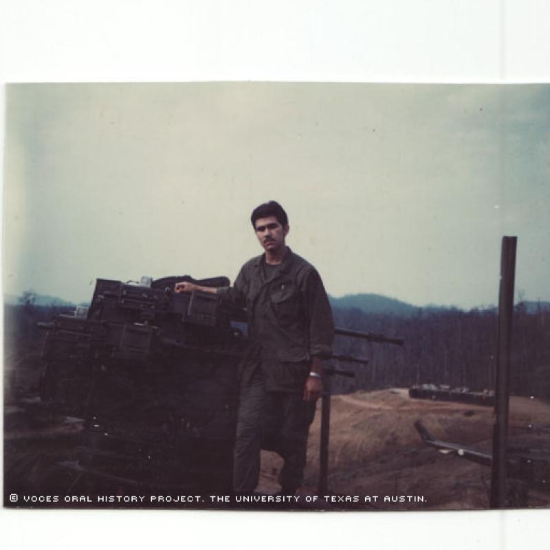 Raymond Garcia at the Vietnam fire base Bastonge Ashaw Valley about February of 1970.