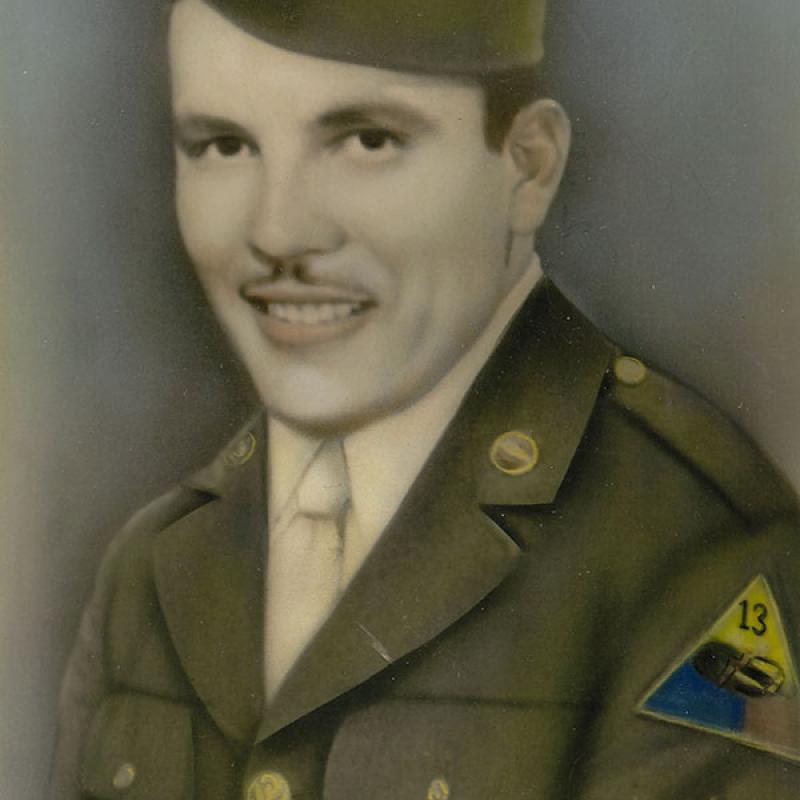 Rafael Flores at camp Beale in Marysville, CA north of Sacramento. He had just finished his basic training and was home in Wasco, CA on a 3-day pass.