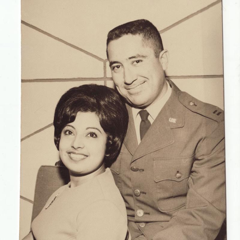 Captain and Mrs. John Aleman, 1967 in the PI 1967. This was a Christmas photo.\I missed the arrival in the USA of the Beatles.\""